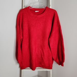 Crown & Ivy Sweater womens Large red white ribbed balloon sleeve soft oversized